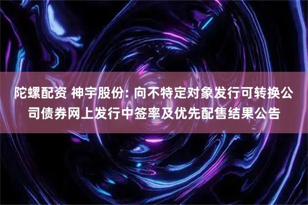 陀螺配资 神宇股份: 向不特定对象发行可转换公司债券网上发行中签率及优先配售结果公告
