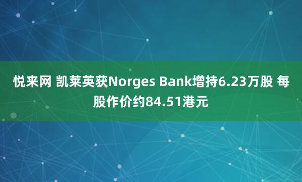 悦来网 凯莱英获Norges Bank增持6.23万股 每股作价约84.51港元